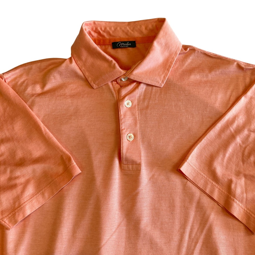 Marbas Italy Polo Mens Large Orange Cotton Short Sleeve Lightweight Stretch‎